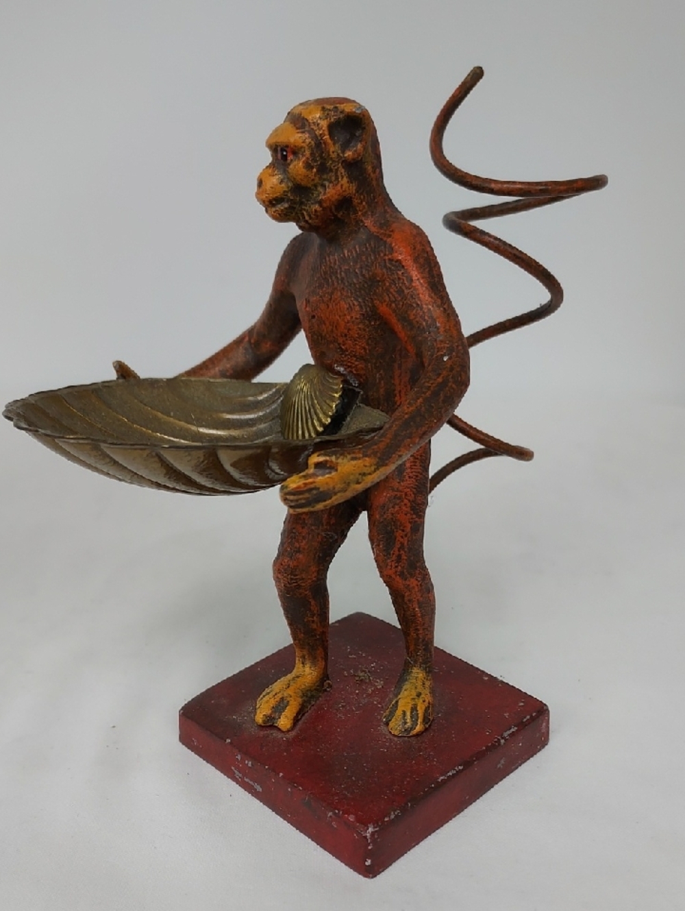 Vintage Petites Choses Cast Iron Monkey Bud Vase Figurine with Shell